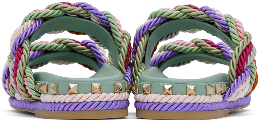 Valentino Colour-block Braided-strap Sandals In 7ad Morning Dew/mult