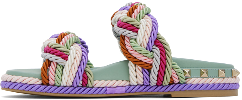Valentino Colour-block Braided-strap Sandals In 7ad Morning Dew/mult