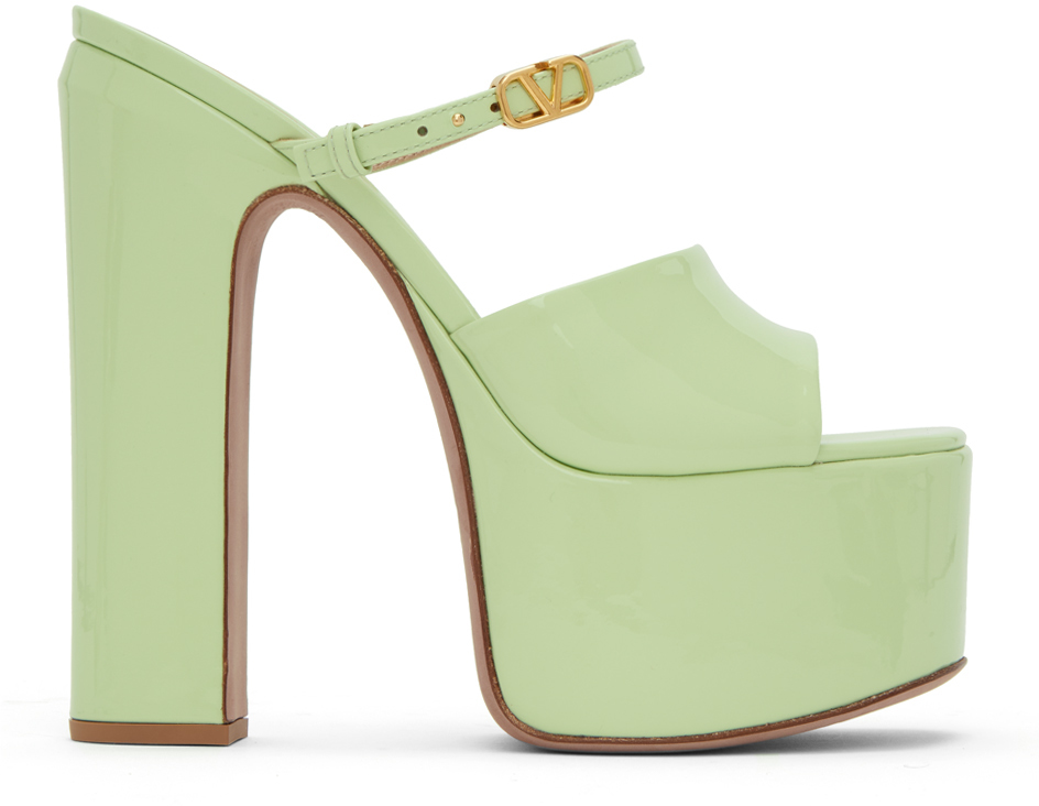 Valentino Garavani: Green Tan-Go Heeled Sandals | SSENSE