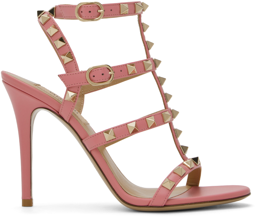 Valentino Garavani: Pink Rockstud Sandals | SSENSE