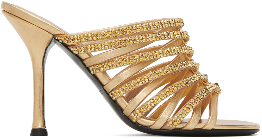 Valentino Garavani Gold Rockstud Strappy 100 Heeled Sandals In V6n Antique Brass/cr