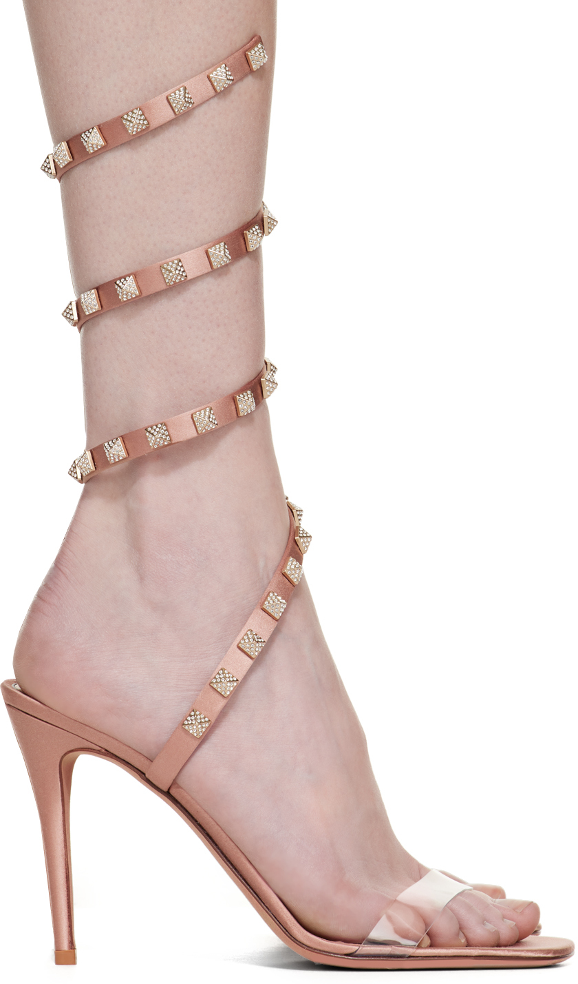 Valentino Garavani Pink Rockstud Heeled Sandals In V6t Trasparente/rose