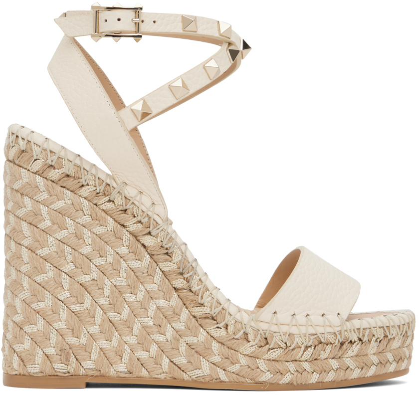 Beige Rockstud Heeled Sandals