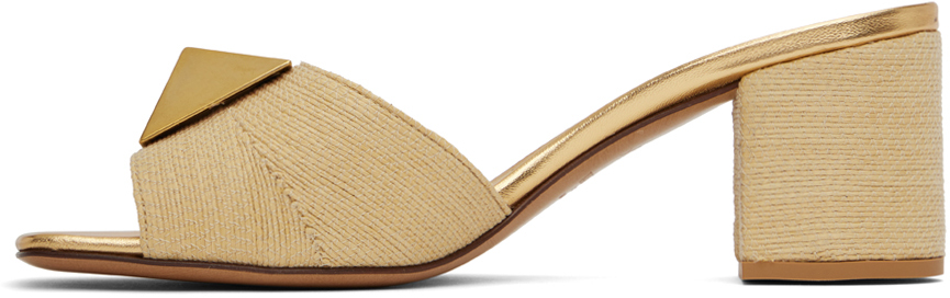 Valentino One Stud 65mm Raffia Mules In Y32 Naturale/antique