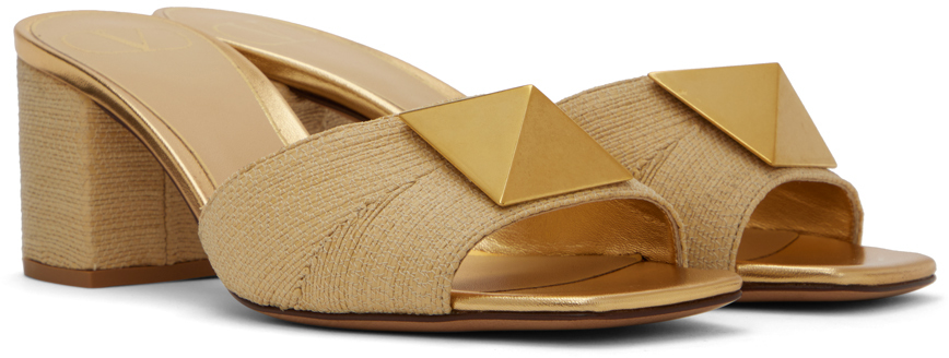 Valentino One Stud 65mm Raffia Mules In Y32 Naturale/antique