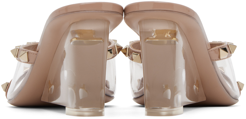 Valentino Pink Rockstud Skin Heeled Sandals In V6l Trasparente/rose