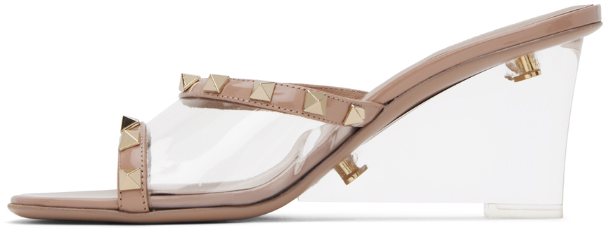 Valentino Pink Rockstud Skin Heeled Sandals In V6l Trasparente/rose