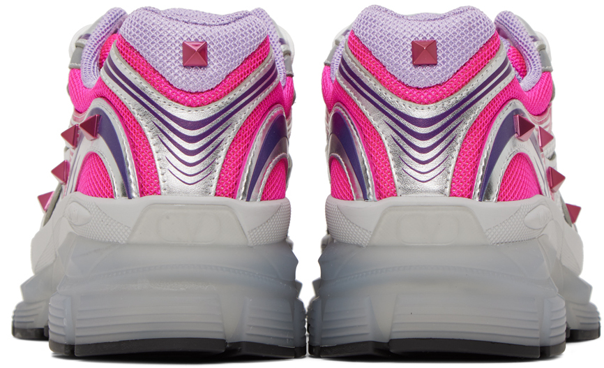 VALENTINO GARAVANI SILVER & PINK STUDDED SNEAKERS 