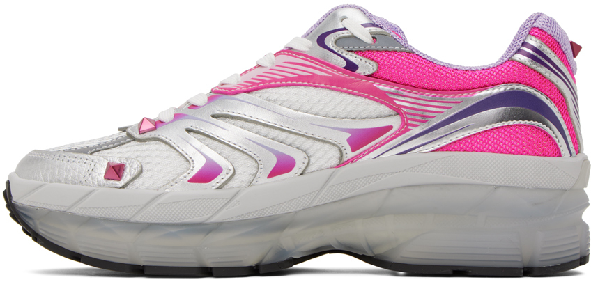 VALENTINO GARAVANI SILVER & PINK STUDDED SNEAKERS 