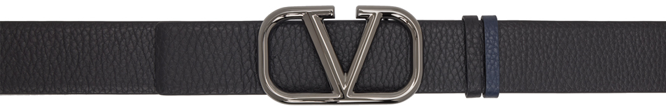 Valentino Garavani Black & Navy Vlogo Reversible Belt In M77 Nero/marine