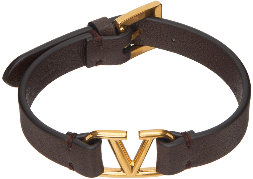 Vred flugt effektivitet Valentino Garavani: Brown VLogo Leather Bracelet | SSENSE