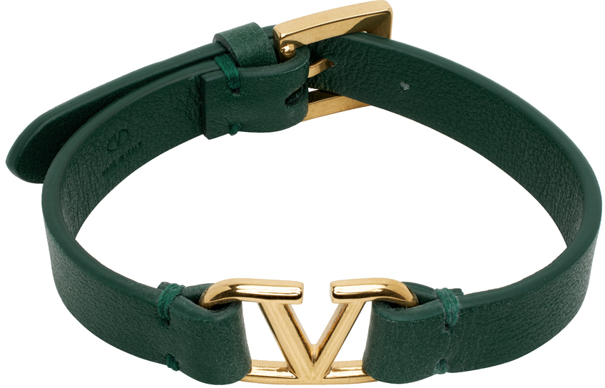 Valentino Garavani Green & Gold Vlogo Bracelet In Uvw Verde College
