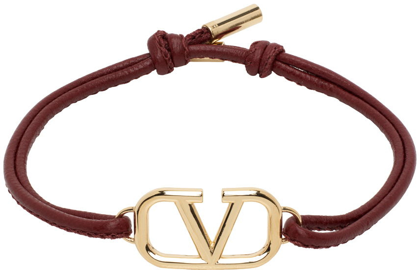 Valentino Garavani: Brown VLogo Leather Bracelet