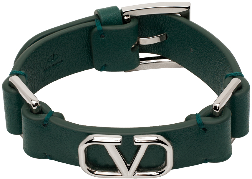 Valentino Garavani Green Leather Vlogo Bracelet In Uvw Verde College