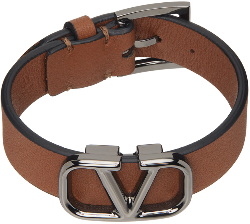 Valentino Garavani: Brown VLogo Leather Bracelet