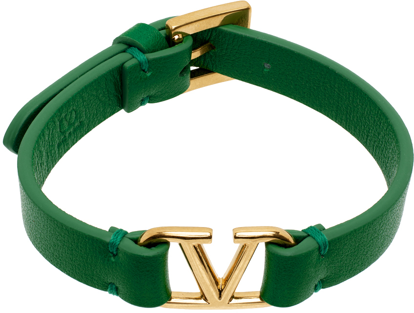 Valentino Garavani Green Vlogo Leather Bracelet