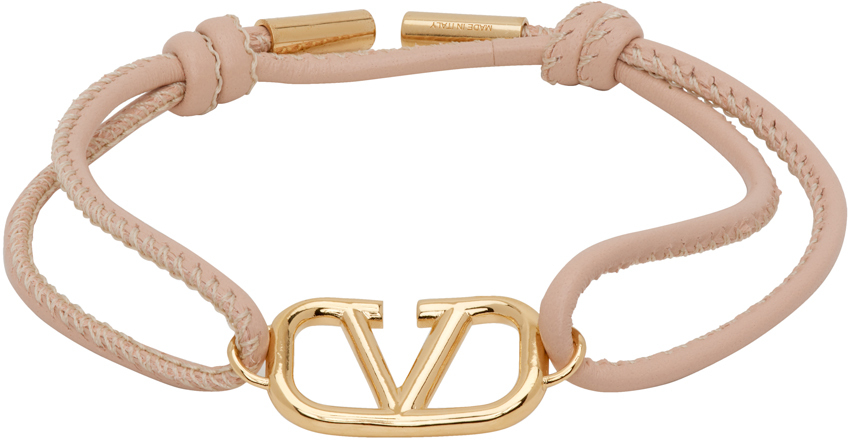 Valentino Beige VLogo Signature Leather Bracelet | SSENSE