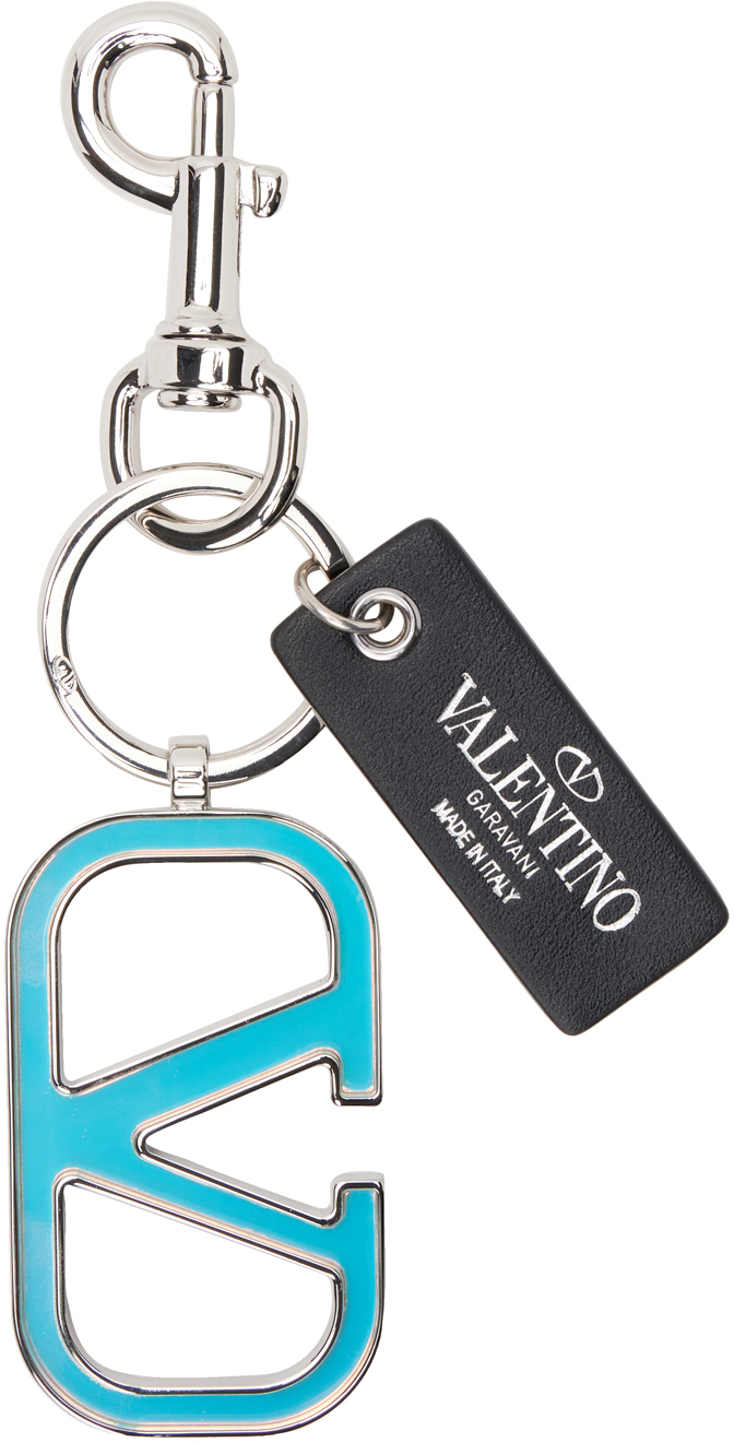 Valentino Garavani Silver Vlogo Keychain In Pme Palladium/multic