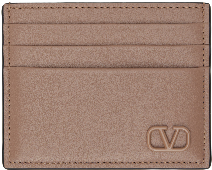 Valentino Garavani Taupe Vlogo Card Holder In Lc0 Light Camel