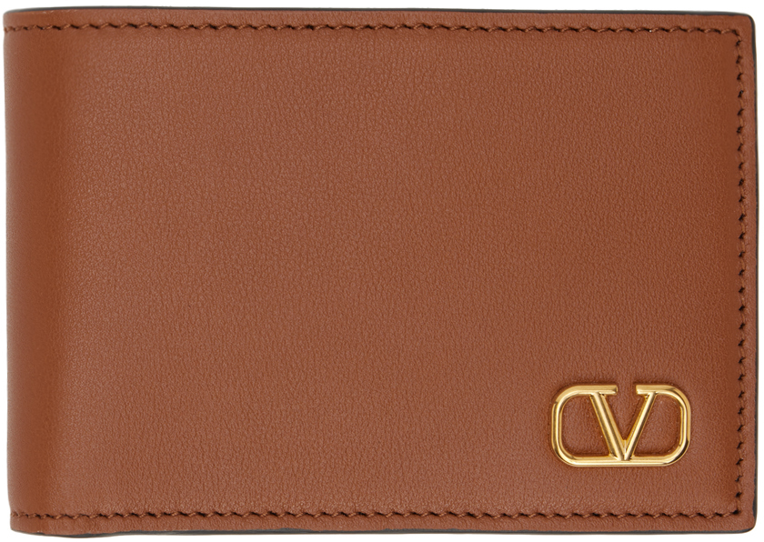 Shop Valentino Brown Mini Vlogo Wallet In Selleria