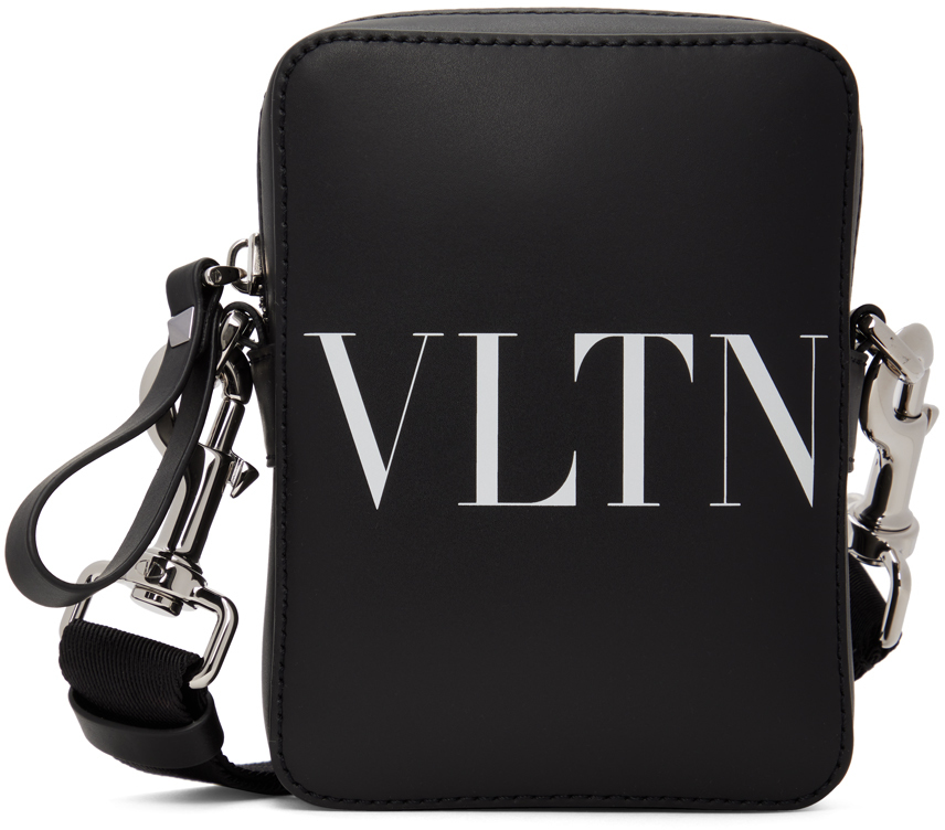 Black Leather Messenger Bag In 0ni Nero/bianco