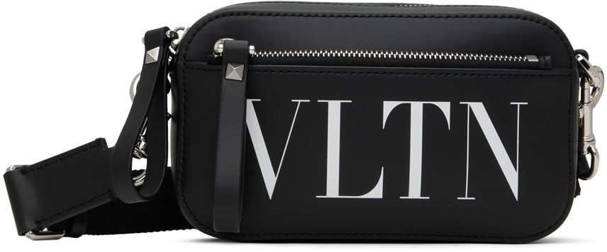 Valentino Garavani Black Small 'vltn' Messenger Bag In 0ni Nero/bianco