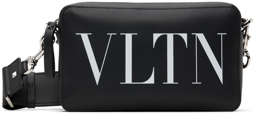 Valentino Garavani Vltn-print Leather Cross-body Bag In Black White