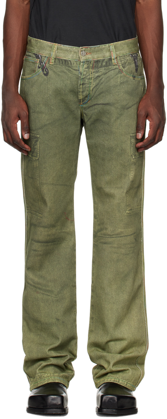 (d)ivision Green Printed Army Jeans In Garden Green