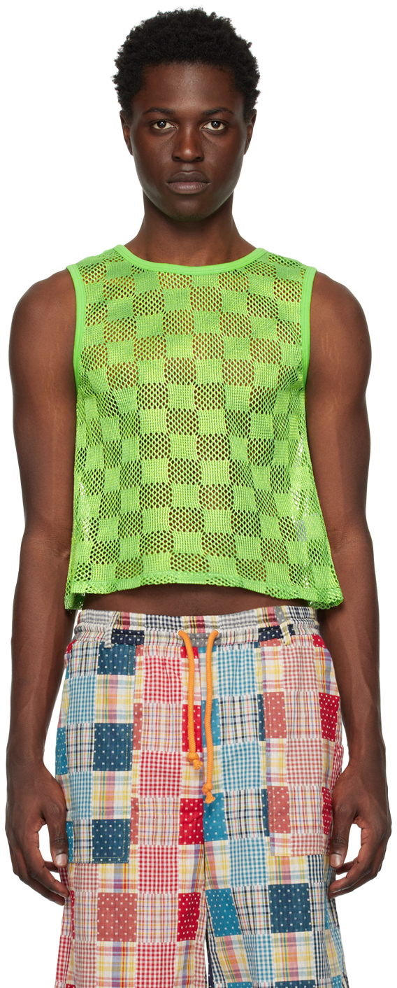 d)ivision Green Check Tank Top In Bright Lime Green | ModeSens