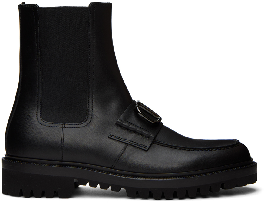 Shop Valentino Black Vlogo Strap Chelsea Boots In 0no Nero