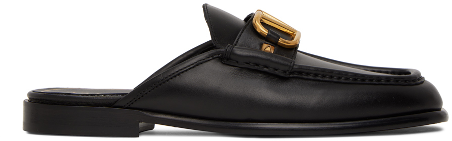 Valentino Garavani V-logo Leather Backless Loafers In Black