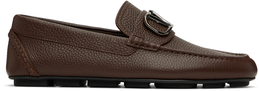 Shop Valentino Brown Driving Loafers In Kg8 Fondant