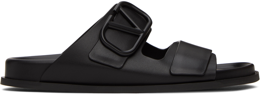 Valentino Garavani Men's Tonal V-logo Slide Sandals In Black