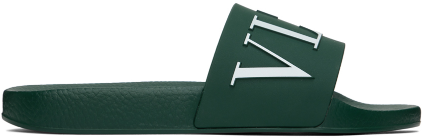 Shop Valentino Green 'vltn' Slides In V1e English Green/bi