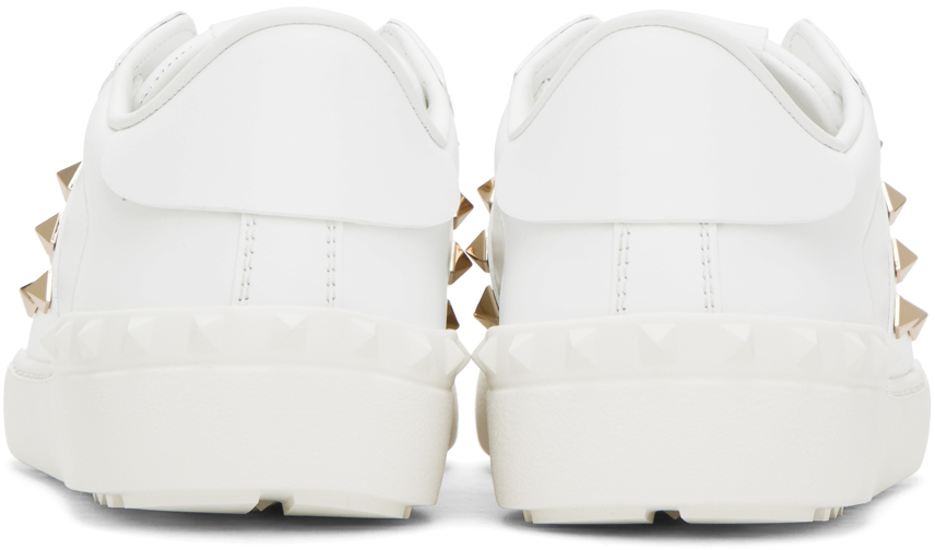 Valentino Studded Leather Flat Sole Sneakers In 0bo Bianco/bianco
