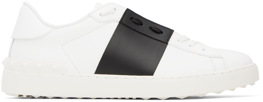 Shop Valentino White & Black Open Sneakers In A01 Bianco/nero/bian