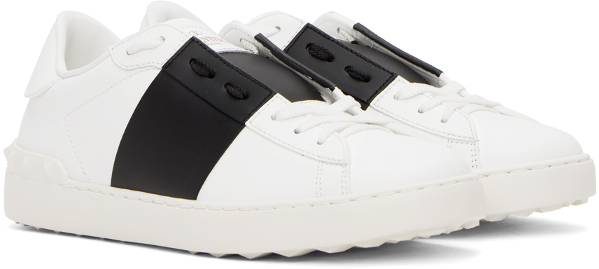 Valentino White & Black Open Sneakers In A01 Bianco/nero/bian