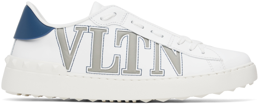 Valentino Garavani White Open 'vltn' Sneakers In 75e Bianco-avio/past