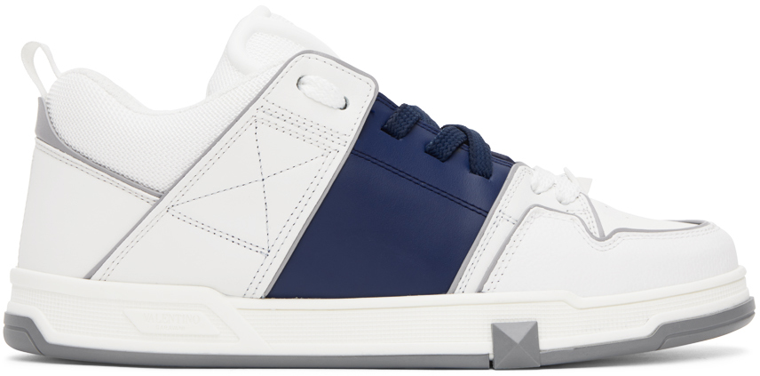 Shop Valentino White Open Skate Sneakers In 6tt Bianco-blu Delft