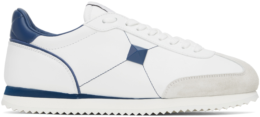 Shop Valentino White & Blue Stud Around Sneakers In Uz6 Bianco/avio/ghia