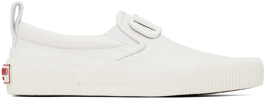 Shop Valentino White Slip-on Sneakers In 0bo Bianco