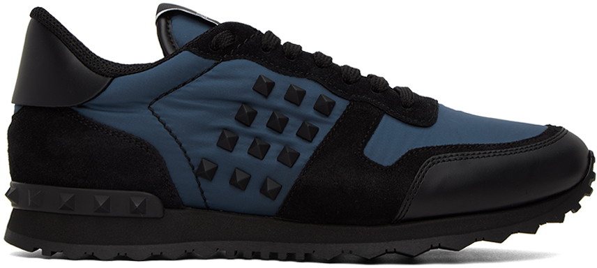 Shop Valentino Blue & Black Rockstud Sneakers In 24c Marine/nero/nero