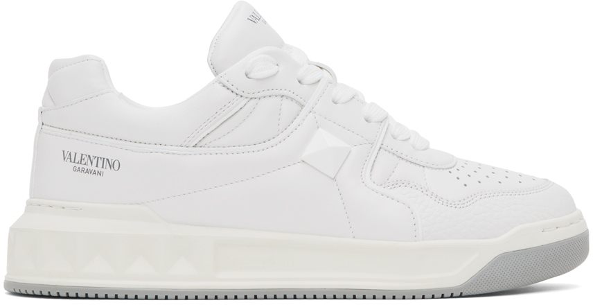 Shop Valentino White One Stud Sneakers In 0bo Bianco/bianco/bi