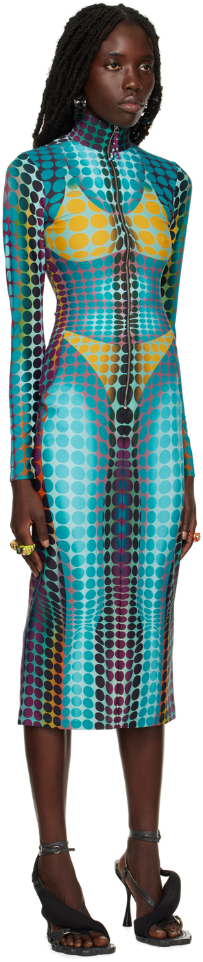 JEAN PAUL GAULTIER BLUE DOTS MIDI DRESS 