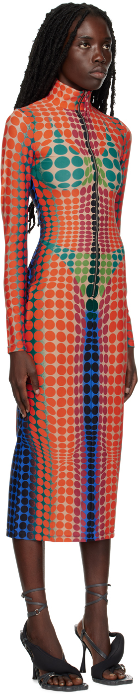 JEAN PAUL GAULTIER PURPLE & ORANGE CYBER DOTS MIDI DRESS 