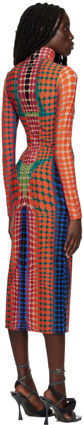JEAN PAUL GAULTIER PURPLE & ORANGE CYBER DOTS MIDI DRESS 