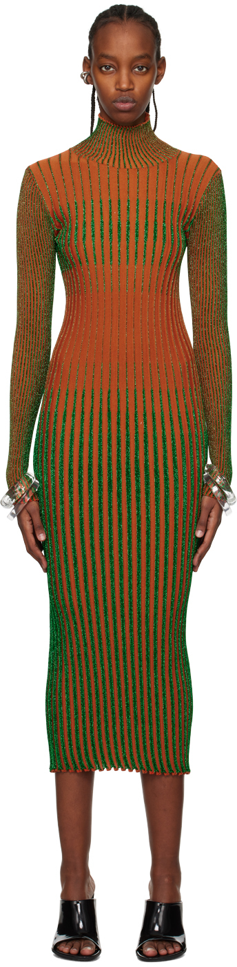 Jean Paul Gaultier Orange & Green 'the Cyber' Midi Dress In 1540-orange/green