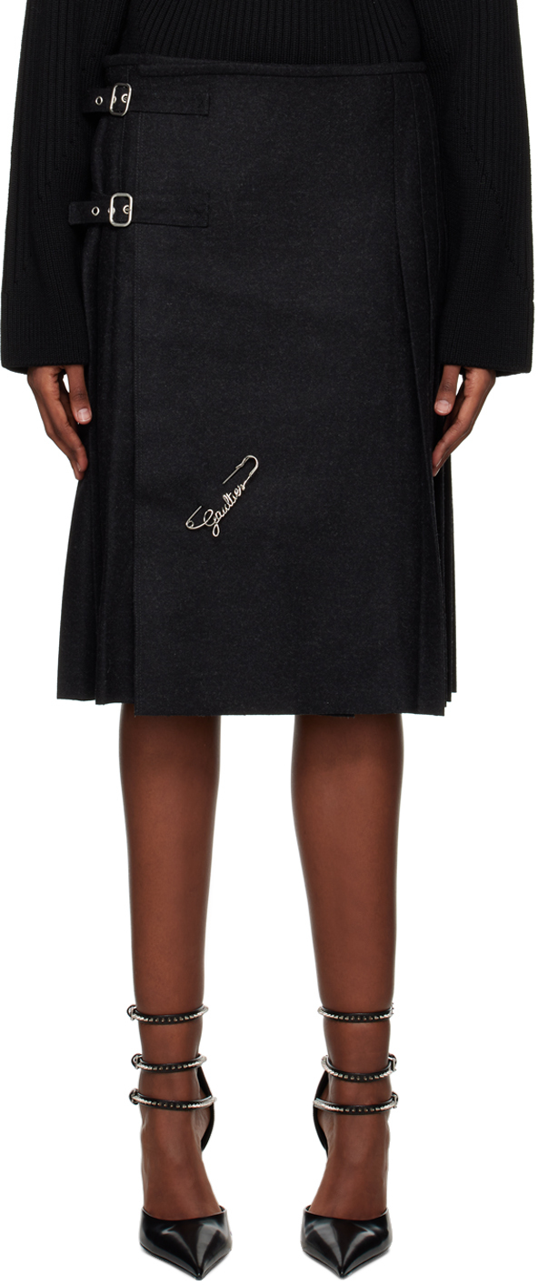 Jean Paul Gaultier Pleated Wool-blend Skirt In Grau