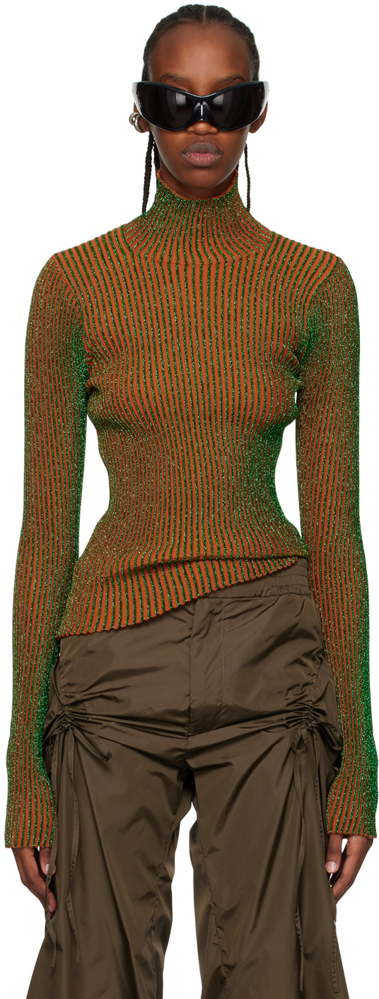 Jean Paul Gaultier Womens Orange Green Cyber Ribbed Wool-blend Top