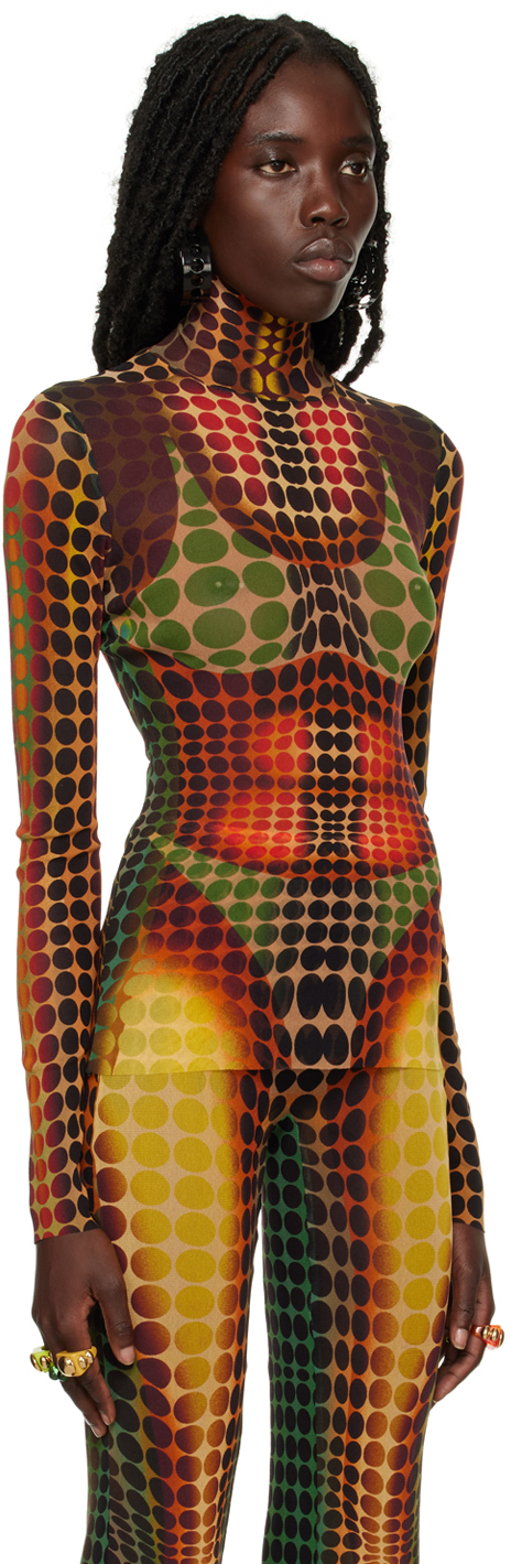 Jean Paul Gaultier Brown Dots Turtleneck In 155060-orange/blue/b